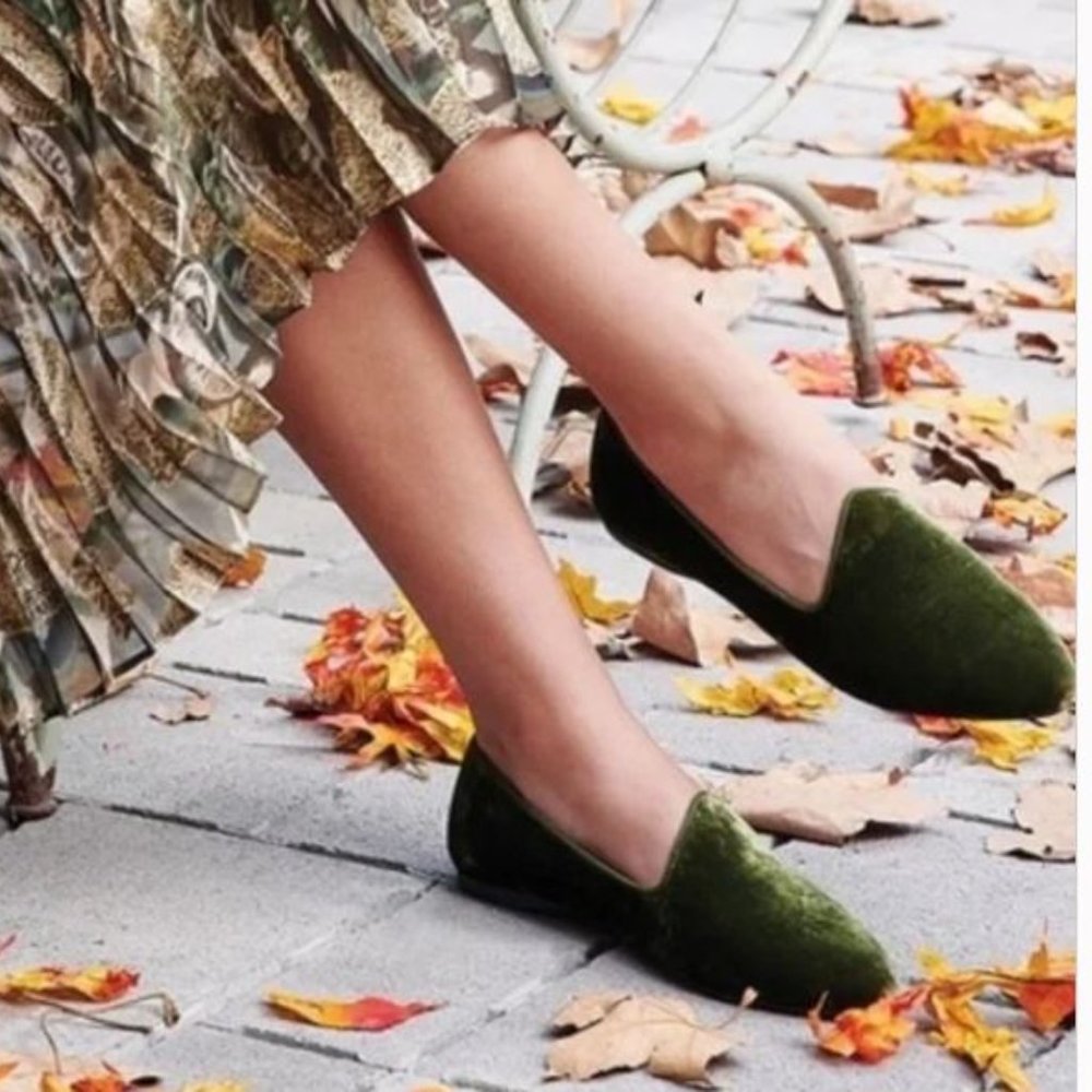 Birdies The Heron Olive Green Velvet Loafer Shoes Sz 7